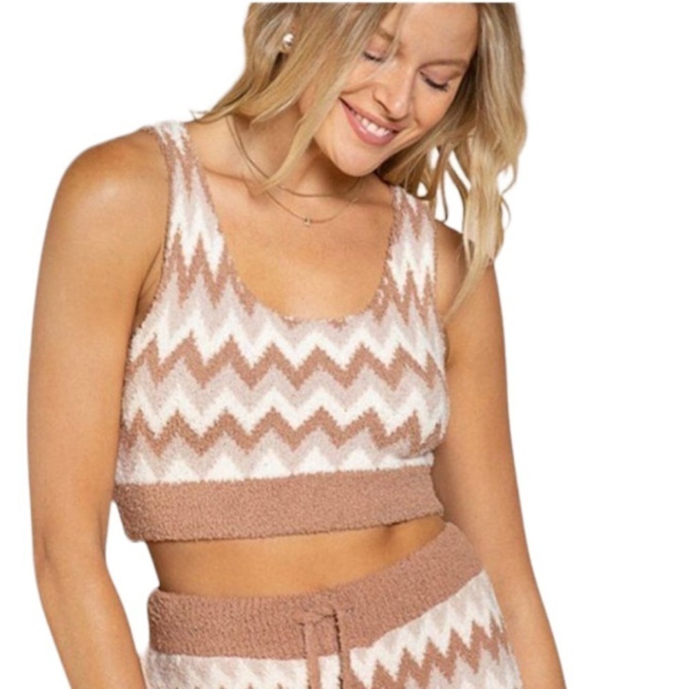 POL Charlie Fuzzy Chevron Bralette Top-Tan/White Chevron Print NWT-L